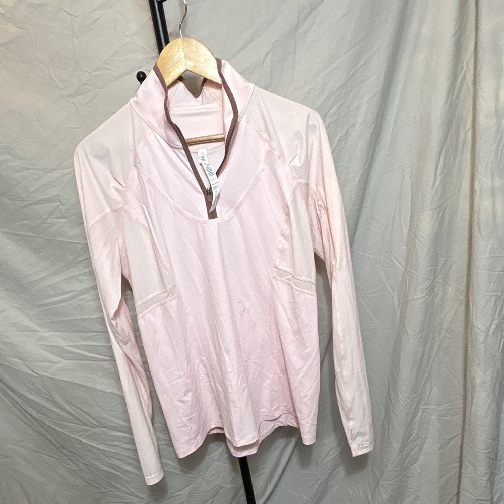 Lululemon Athletica Run Half Zip Pullover Women 12 Pink Brown Reflective Pocket